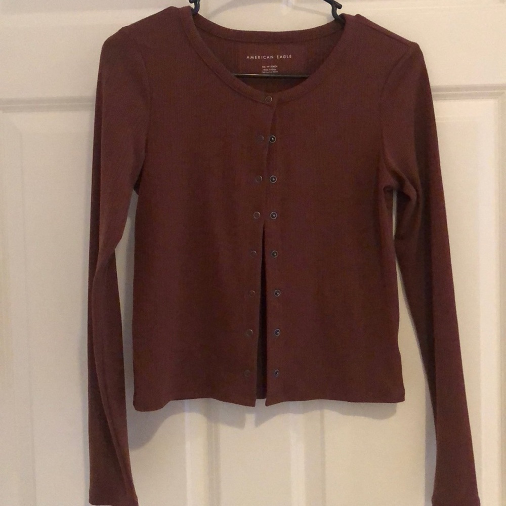 American Eagle Long Sleeve Snap Front Crop Top